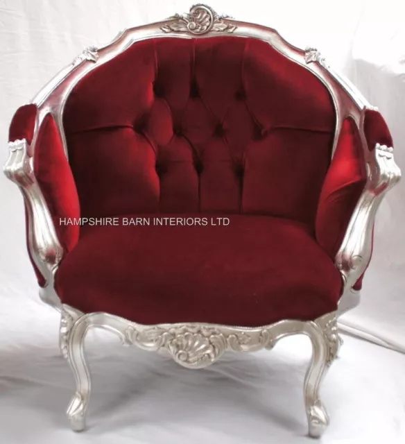 Silver Leaf Ornate Feature Arm Throne Chair Luxury Red Velvet Carved Event Home