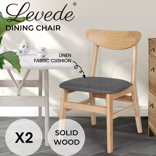 Levede 2xDining Chairs Kitchen Chair Natural Wood Linen Fabric Cafe Lounge