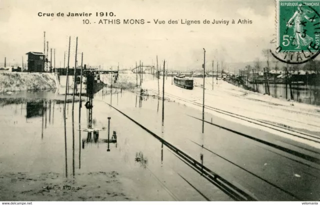S6447 cpa 91 Athis Mons - Crue de 1910 - Vue des Lignes de Juvisy à Athis