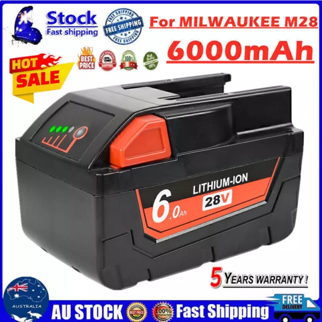 28V 6.0Ah Li-Ion Battery For MILWAUKEE M28 V28 48-11-2830 0730-20 49-24-0146 QP