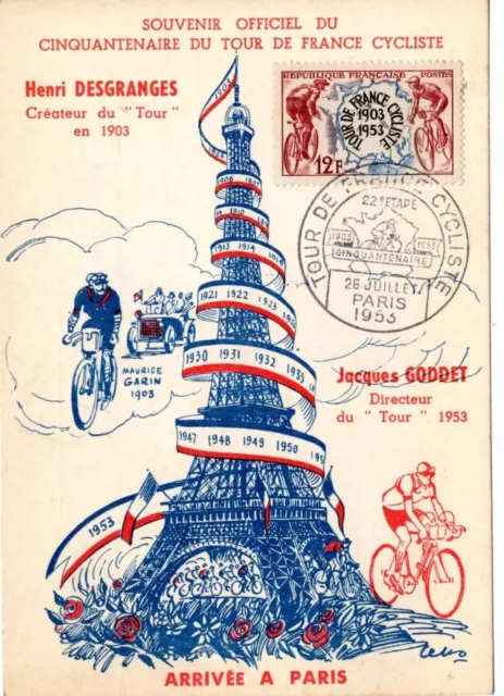 0753+ FDC  CARTE MAXIMUM 1er JOUR  CINQUANTENAIRE DU TOUR DE FRANCE CYCLISTE