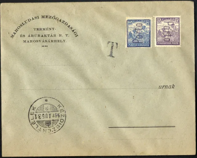 Romania Hungary 1918  philatelic cover PORTO-DUE PROVISORAL  @ KÉZDIVÁSÁRHELY 5