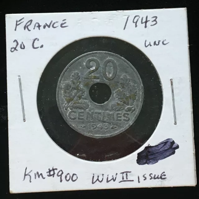 France 1943 20 Centimes KM900 WWIII Issue UNCIRCULATED ***A843***