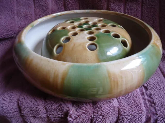 Extra large vintage Australian Bendigo Pottery float bowl with flower Frog
