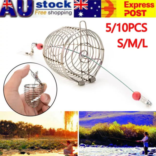 Carp Bait Holder Spring Fishing Feeder,10Pcs Carp Fishing Feeder Stainless  Steel Spring Fishing Feeder Bait Cage Holder Tackle Accessory with Pendant
