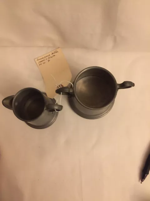 Early Americana Pewter Sugar Bowl and Creamer