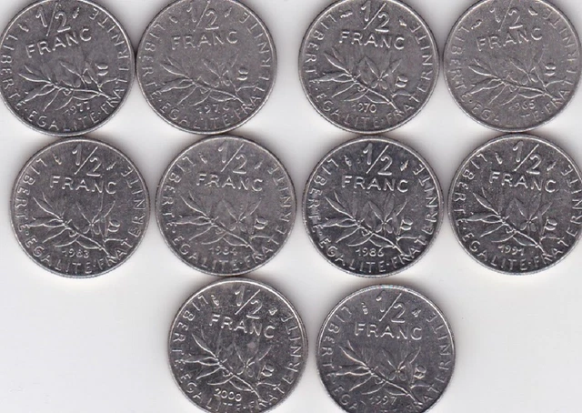Lot De 10 Pieces 50 Cts Francs - Annees Toutes Differentes -