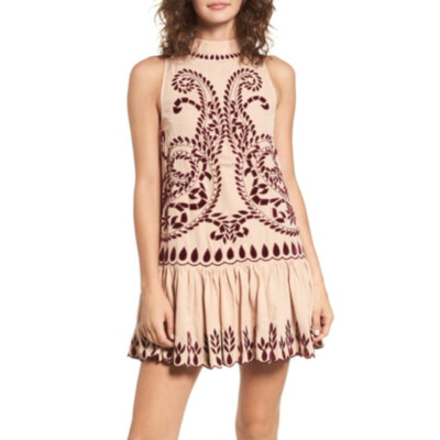 Kas New York Lauren Embroidered Dress Drop Waist Dress Stitched Detailing NWT