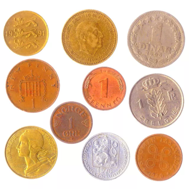 10 Coins From Different European Countries. Old Valuable Collectible Coins.