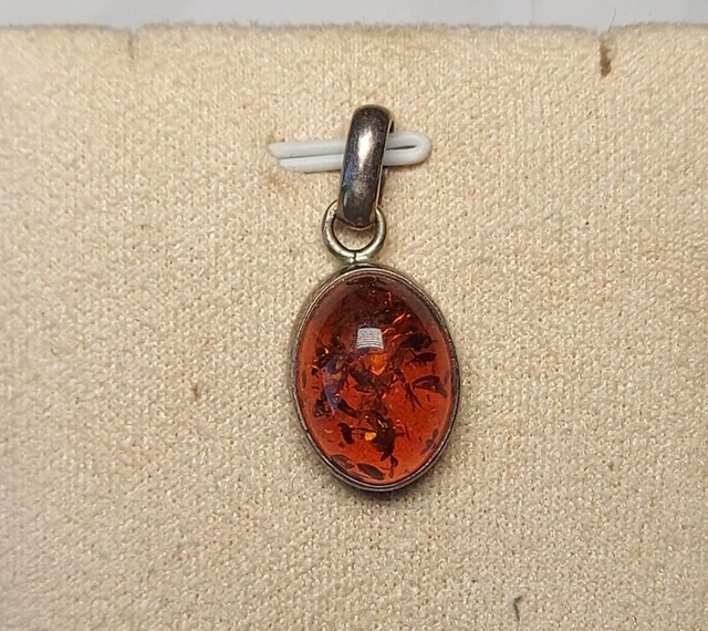 Pendentif Ancien En Argent Massif 925 Avec Ambre Jaune - Occasion - Bijou Vintage