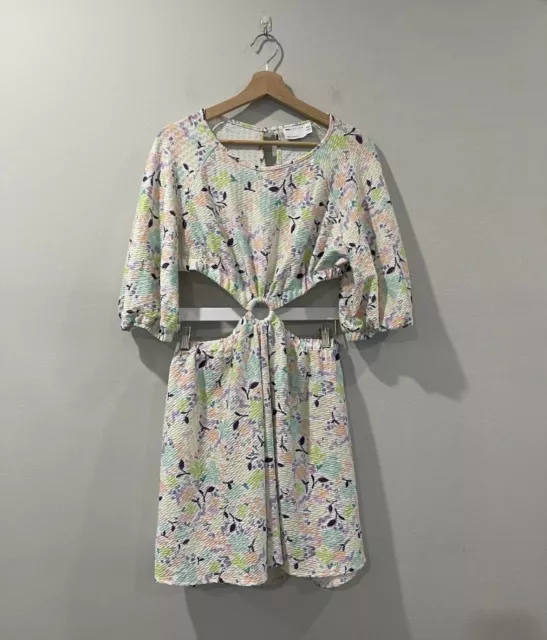 NWOT ASOS Pastel Floral Textured Cutout Mini Dress Sz 10
