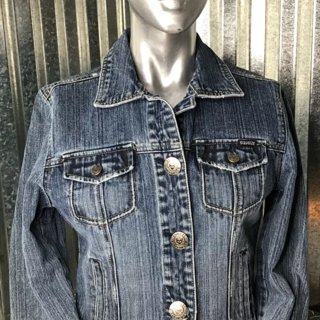 Squeeze Denim Jean Jacket Medium Stone Wash Blue Long Sleeves Size M