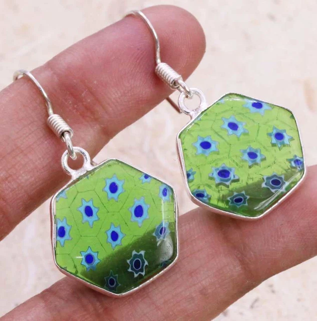 Dichroic Glass 925 Silver Plated Handmade Earrings of 1.5" Ethnic Gift