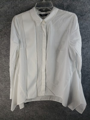 Simply Vera Vera Wang Button Front Blouse Top Womens L Large White Solid Glitter
