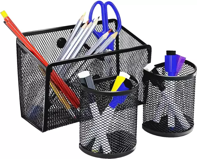 Magnetic Pen Holder Basket Organizer Strong Mesh Metal for Office Home Set of 3