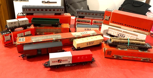 JOUEF lot de 15 wagons marchandises AZUR STEF TOTAL anciennes attaches Ho