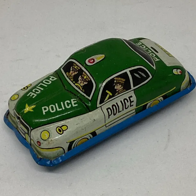 Vintage Post War Japanese Tin Litho Friction Police Car 3621 License Plate