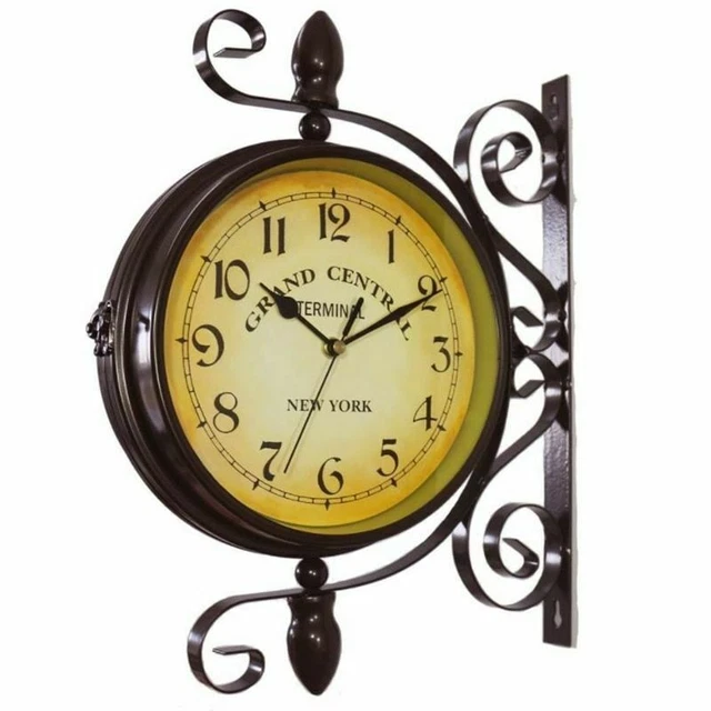 Horloge murale rétro de New York Horloge double face créative pour café Bar...