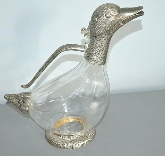 Carafe à Décanter Forme Canard Verre Métal Argenté