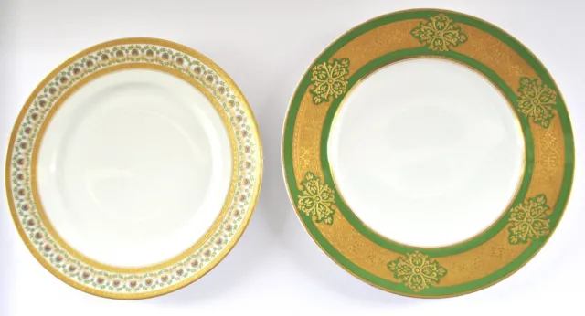 Two Antique Charles Ahrenfeldt Limoges Hand Painted Dinner Plates Gold Rim Xclnt