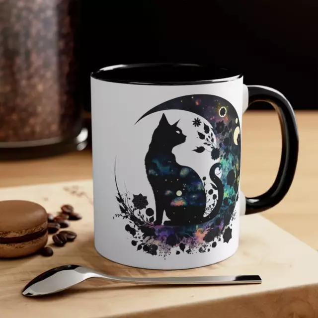 Mystical Black Cat Mug Cat Lover Gift Celestial Gift Accent Coffee Mug