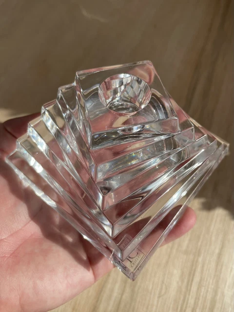 Vintage 1980s JG Durand Crystal Reversible Stacked Twisted Glass Candle Holder