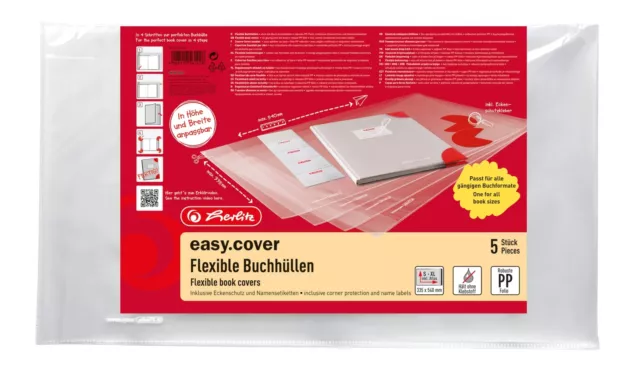 Herlitz 50014750 Book Easy Cover Wallet of 5 in Plastic Bag 5 piece Polybag.