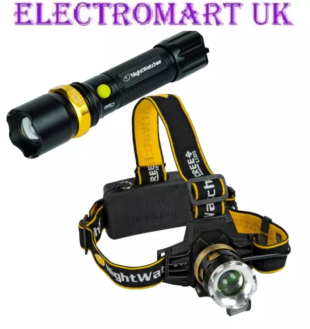 Nightwatcher Cree Led Rechargeable Head Torch 3W Hand Torch 5W Aluminium Pack