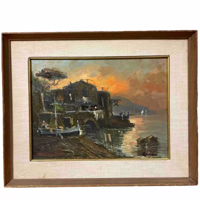 quadro 900 vecchio vintage dipinto a olio su tela marina sorrento con cornice ad