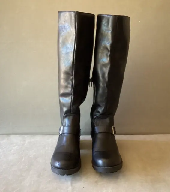 Womens Knee High Riding Boot With Buckle Accent Zip Black Size 7