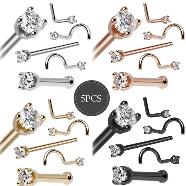 5PCS Stainless Steel Zircon Gem Bone Nose Stud Piercing Earring  Nose Ring SSA