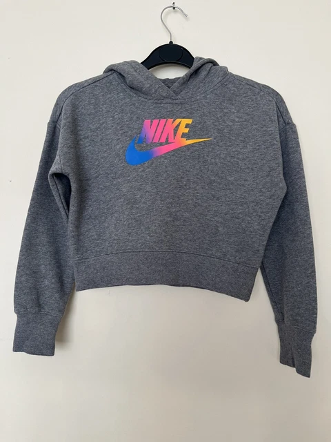 Felpa con cappuccio Nike grigia sopra la testa grande logo colorato taglia UK piccole bambine