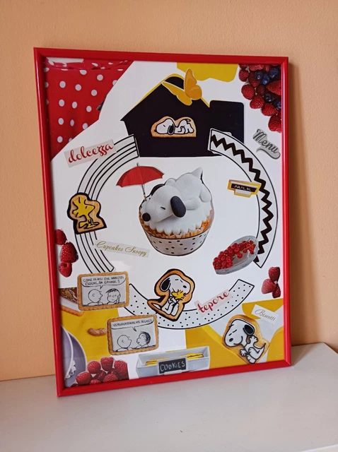 Quadro Collage "Dolce Snoopy" con Cornice Nuova 30 x 40 cm