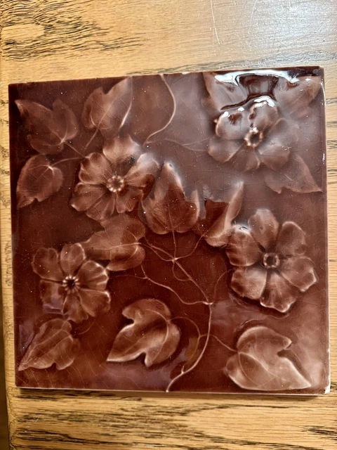 Antique Victorian Floral Fireplace Brownish Red 6”x 6”