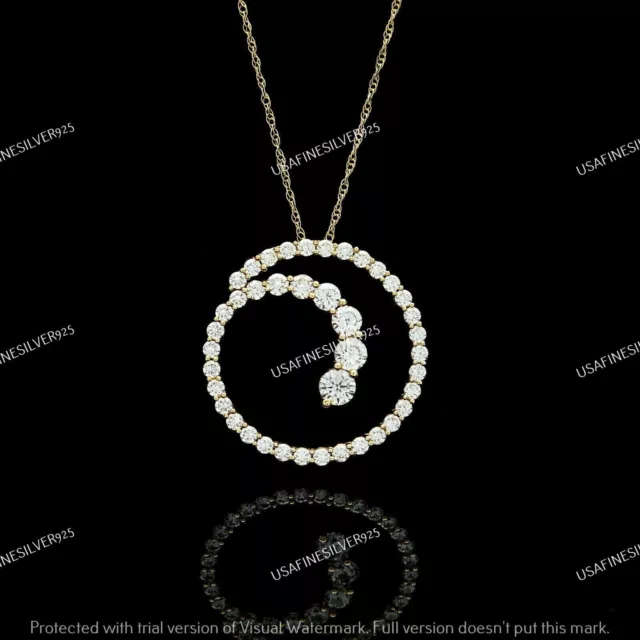 1.50 CT Round Moissanite Journey Circle Pendant Necklace 14K Yellow Gold Plated