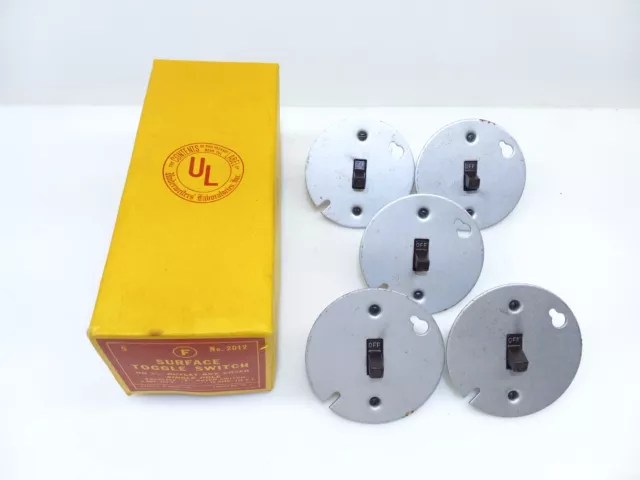 (5) Vintage Bakelite Circle F Black Toggle Light Switch Single Pole 5A 250V 10A