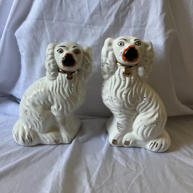 Vintage Staffordshire Small Wally Mantle Dogs With Hollow Base