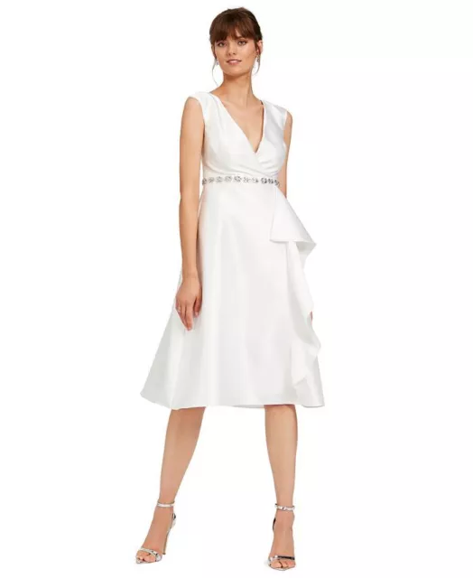 Adrianna Papell Women's Tea Length Mikado Dress White Size 6