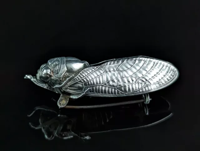 Antique French silver Cicada brooch, Art Nouveau