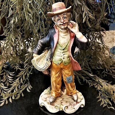Vintage Large CAPODIMONTE Hobo Newspaper Peddler Porcelain Statue Made in Italy