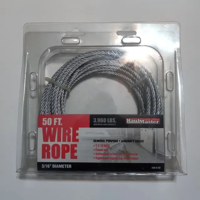 Haul Master 50ft Galvanized Wire Rope 3/16" Diameter (New)