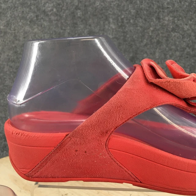 FitFlop Sandals Womens 6 Florie Casual Slip On Thong 293-258 Red Suede Wedge 3