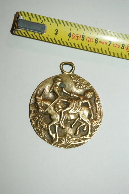 Médaille bronze doré émaillée Scène biblique Dragon - Objets divers