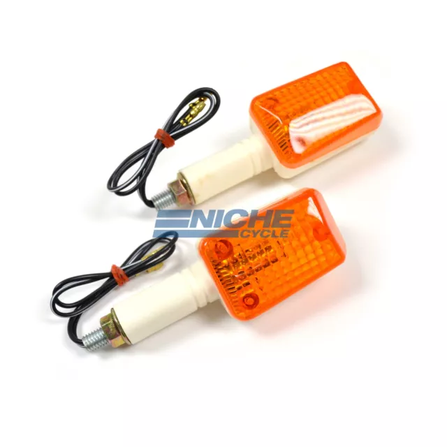 Mini Rectangular Turn Signals Lights 37mm Stem 12 Volt White Amber