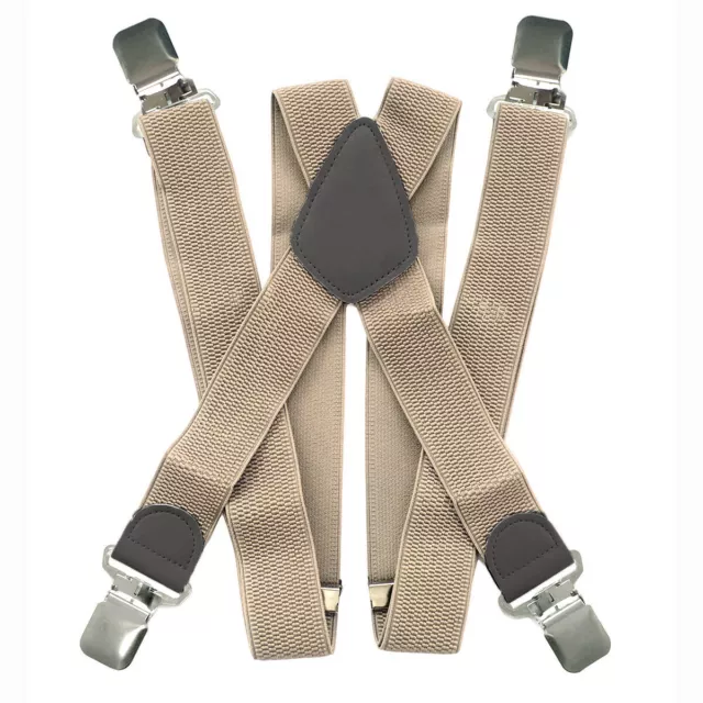 Mens 40mm Wide High Elastic Suspenders Leather Braces Trousers Solid Color Strip