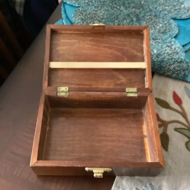 Lovely Wooden Trinket / Stash box with Checkerboard inlay on top Brass Latch 3