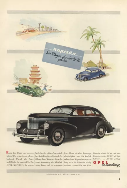 Opel Kapitän XL Reklame 1939 Werbung Adam Opel Rüsselsheim