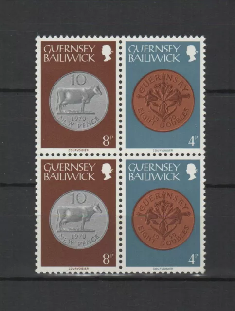 Île de Guernesey 1979 pièces de monnaie un bloc de4 timbres neufs MNH /TR7051