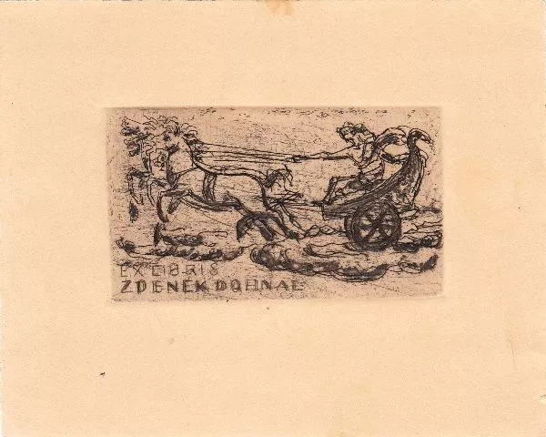 Exlibris Bookplate  Radierung Jiri Jaska 1906-1982 Antiker Streitwagen Biga