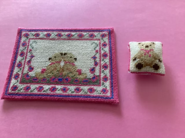 Petit Point Dollshouse Rug With Matching Cushion